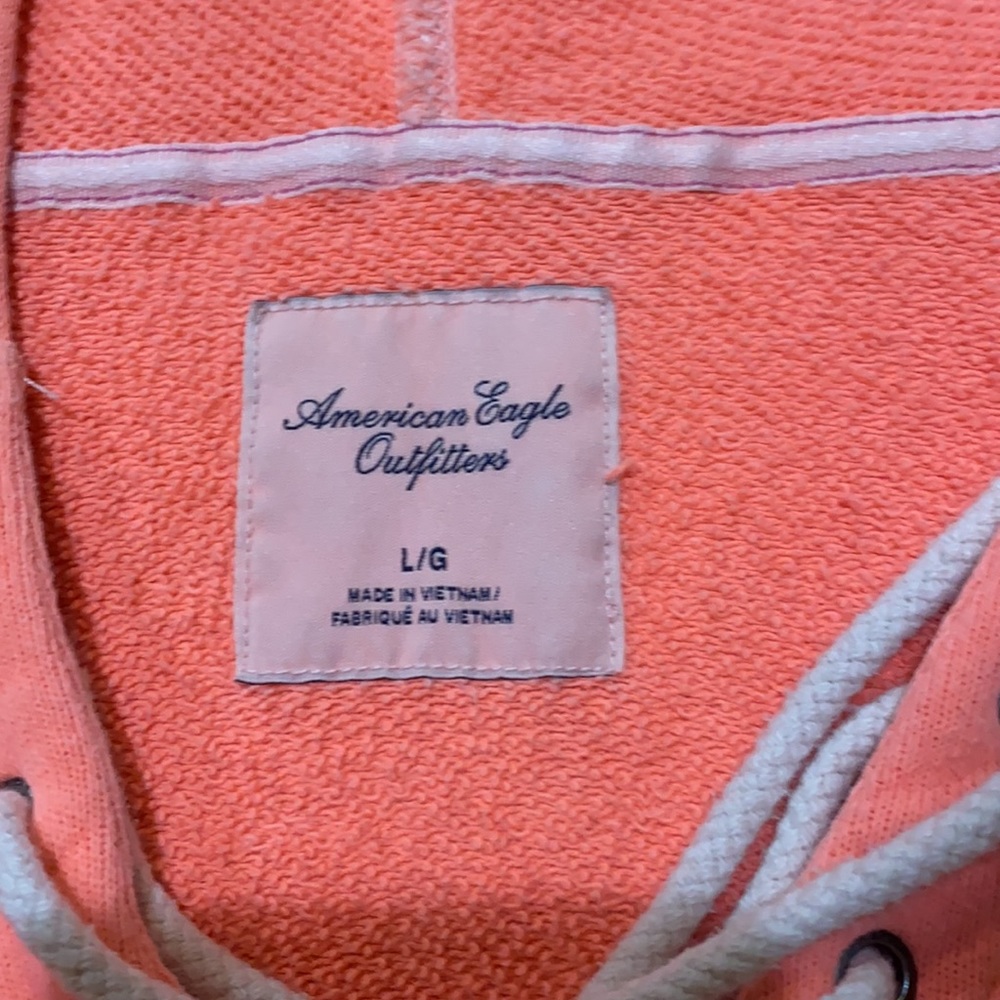 American Eagle half lace front pullover hoodie. Coral, large. - Picture 2 of 7